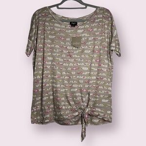 Deletta from Anthropologie Floral Striped Side Tie Top Small